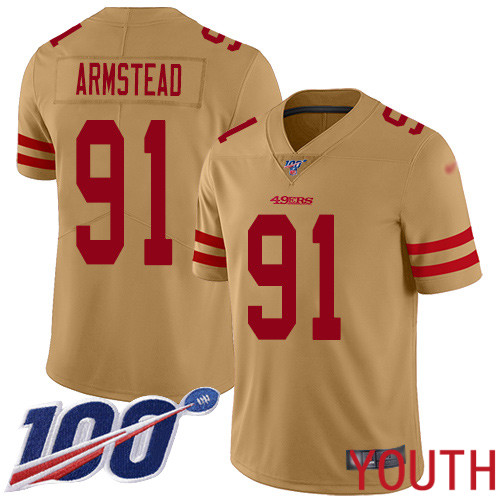 San Francisco 49ers Limited Gold Youth Arik Armstead NFL Jersey 91 100th Season Vapor Untouchable Inverted
